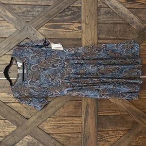 XL LuLaRoe Amelia Dress Woven Blue & Gold Paisley
